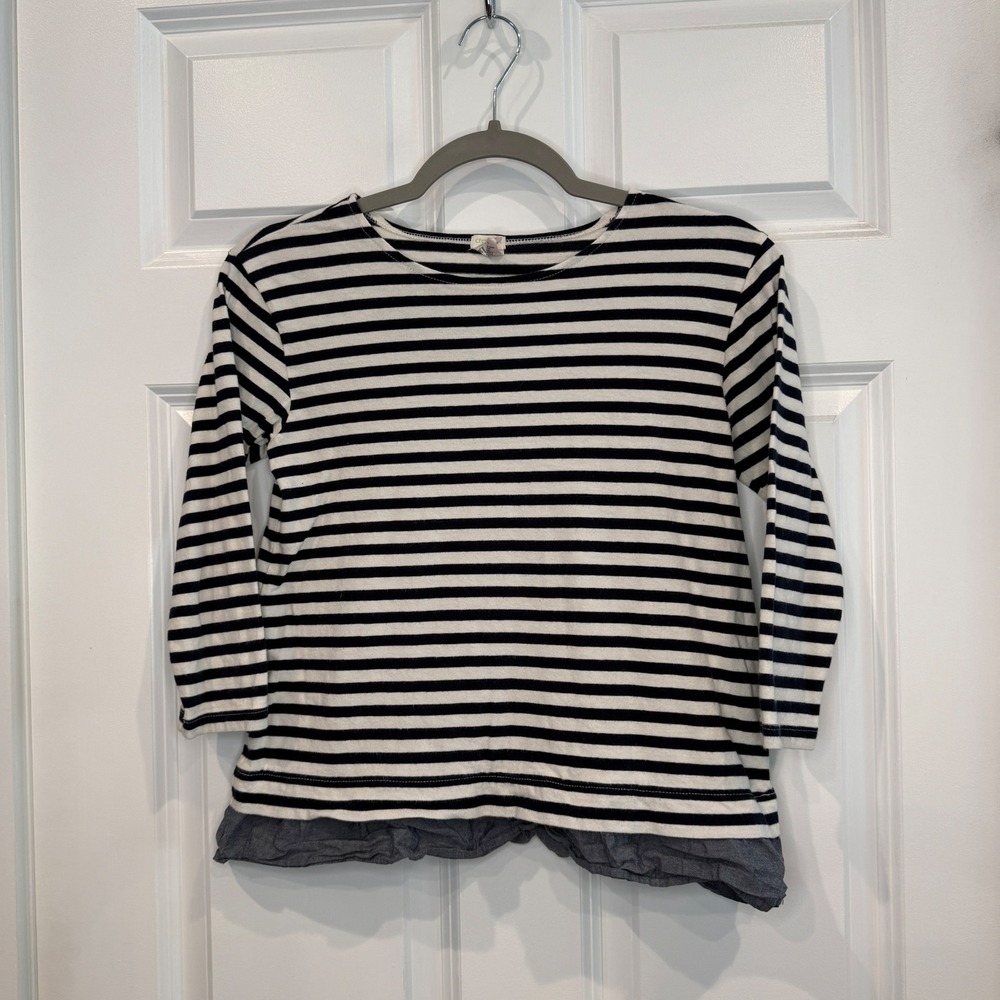 Crewcuts Girls Navy White Striped Ruffle Hem Long Sleeve Top Size 12